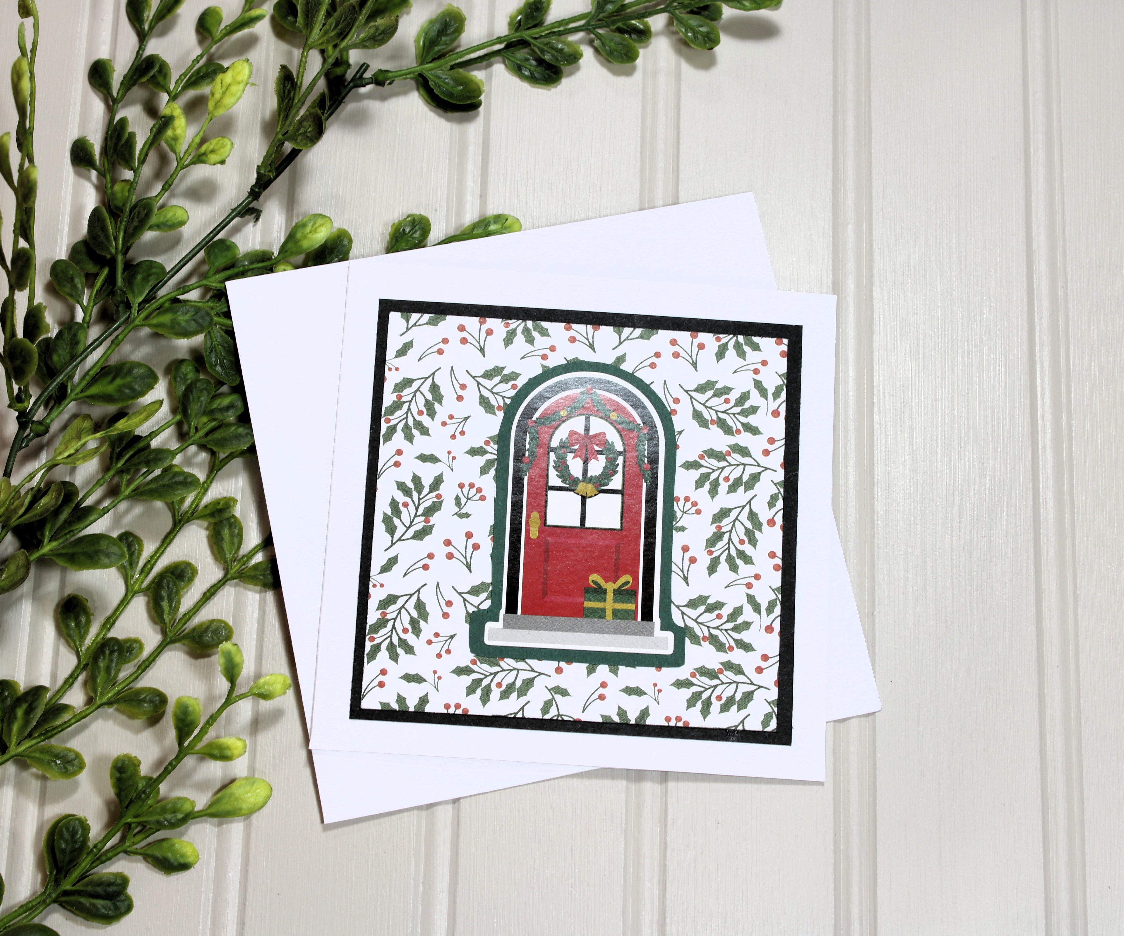 Handmade Christmas 5x5 Card - Festive Front Door