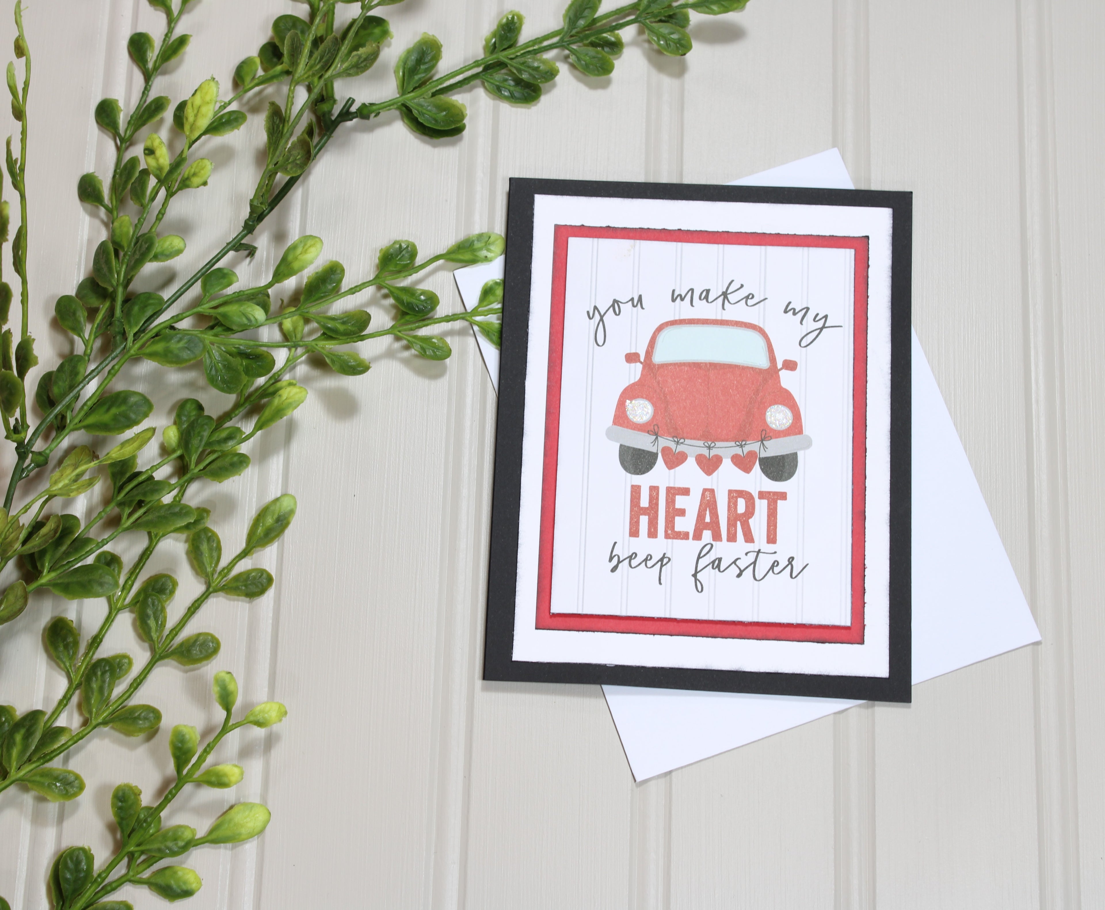 Handmade Valentine's Day 4.25x5.5 (A2) Card - You Make My Heart Beep Faster