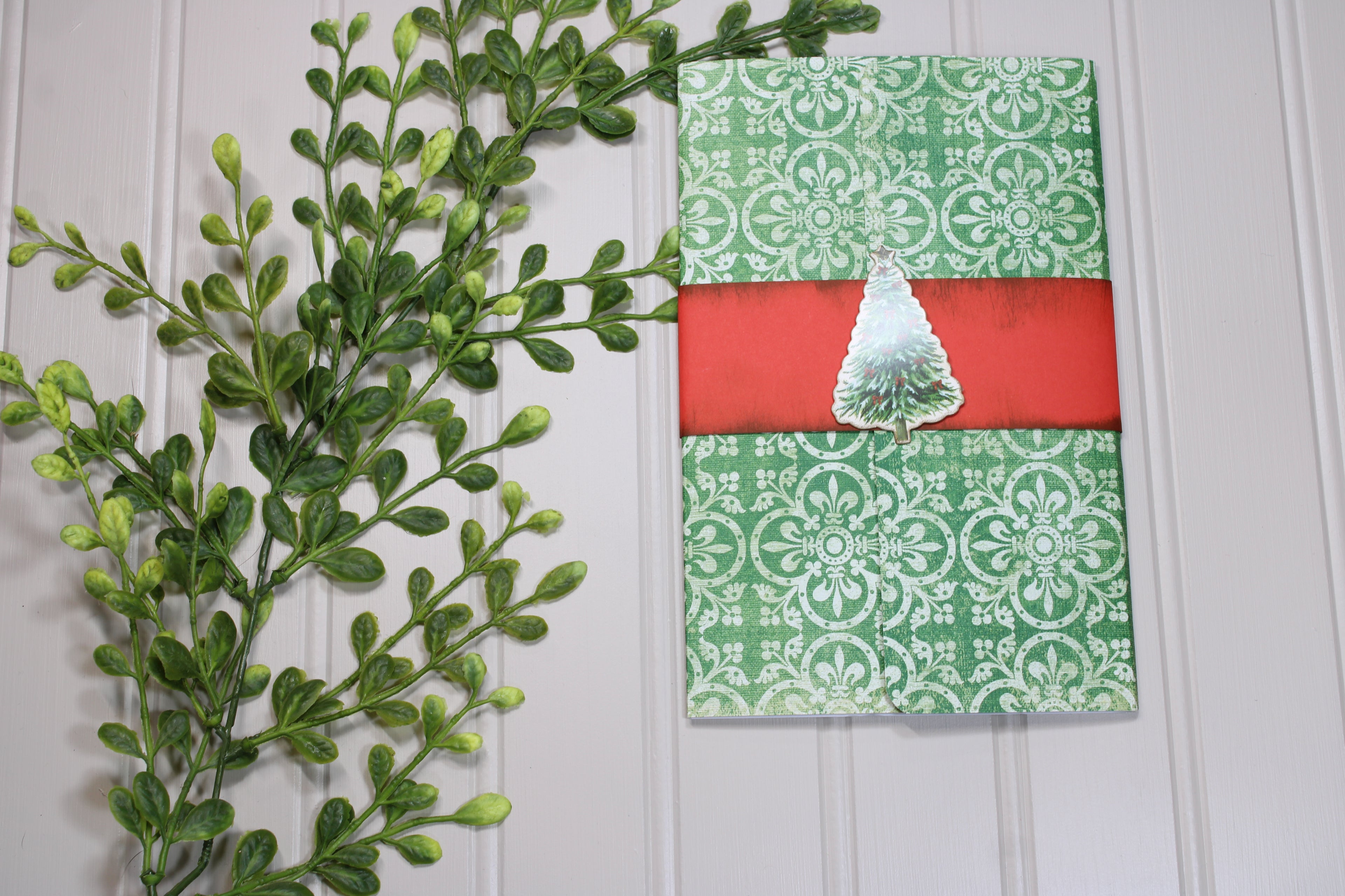 Handmade Christmas Daily Notes Folio – 5x8 Legal Pad - Christmas Tree Damask