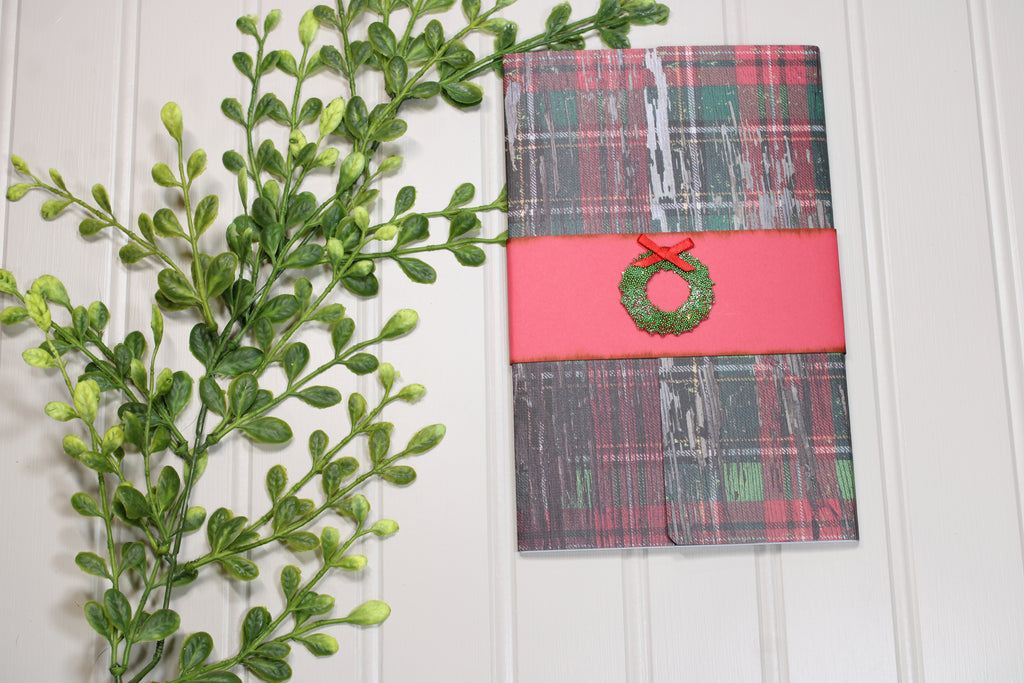 Handmade Christmas Daily Notes Folio – 5x8 Legal Pad - Plaid Wreath
