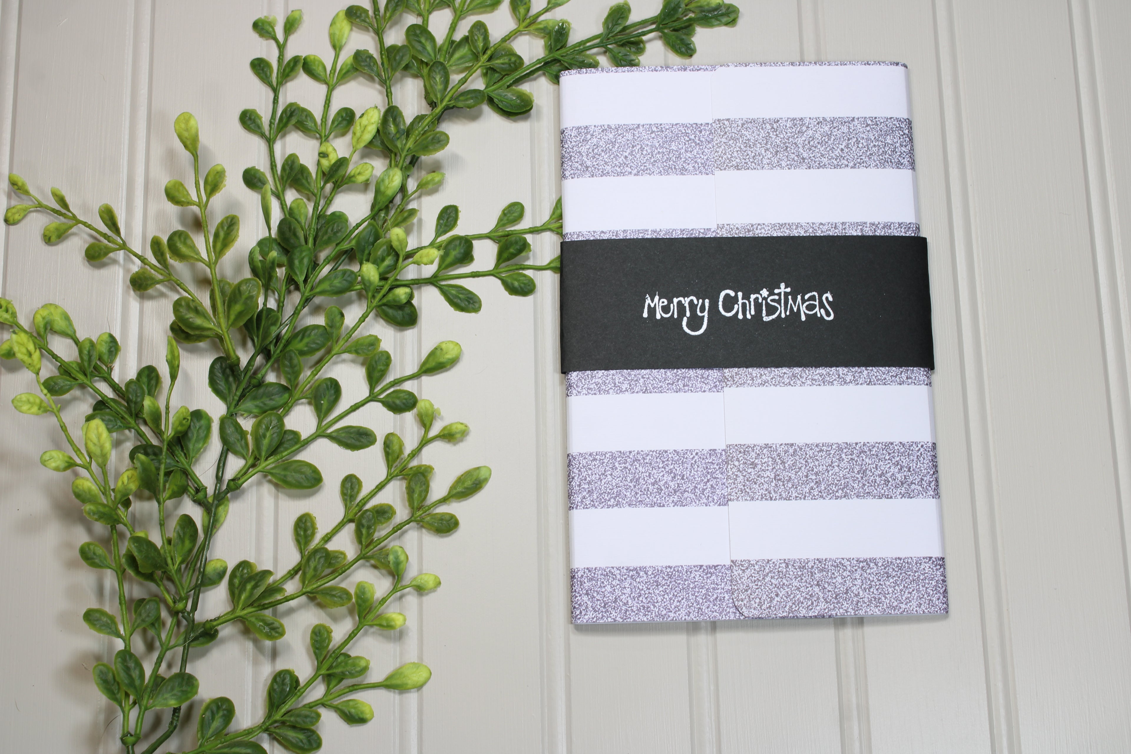 Handmade Christmas Daily Notes Folio – 5x8 Legal Pad - Merry Christmas Stripe