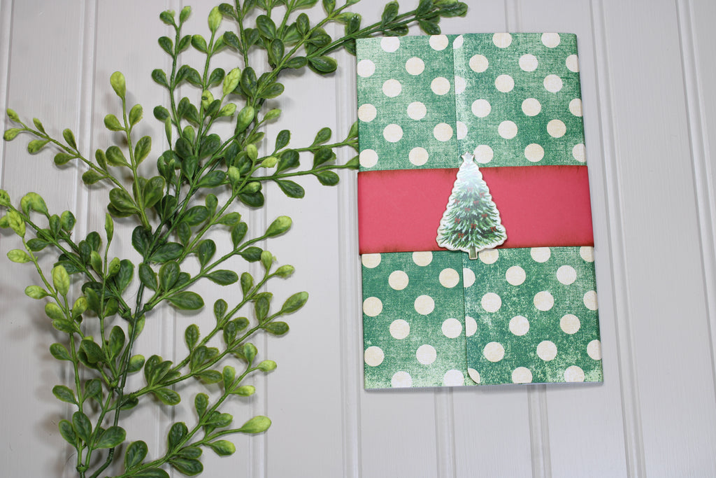 Handmade Christmas Daily Notes Folio – 5x8 Legal Pad - Christmas Tree Polka Dot