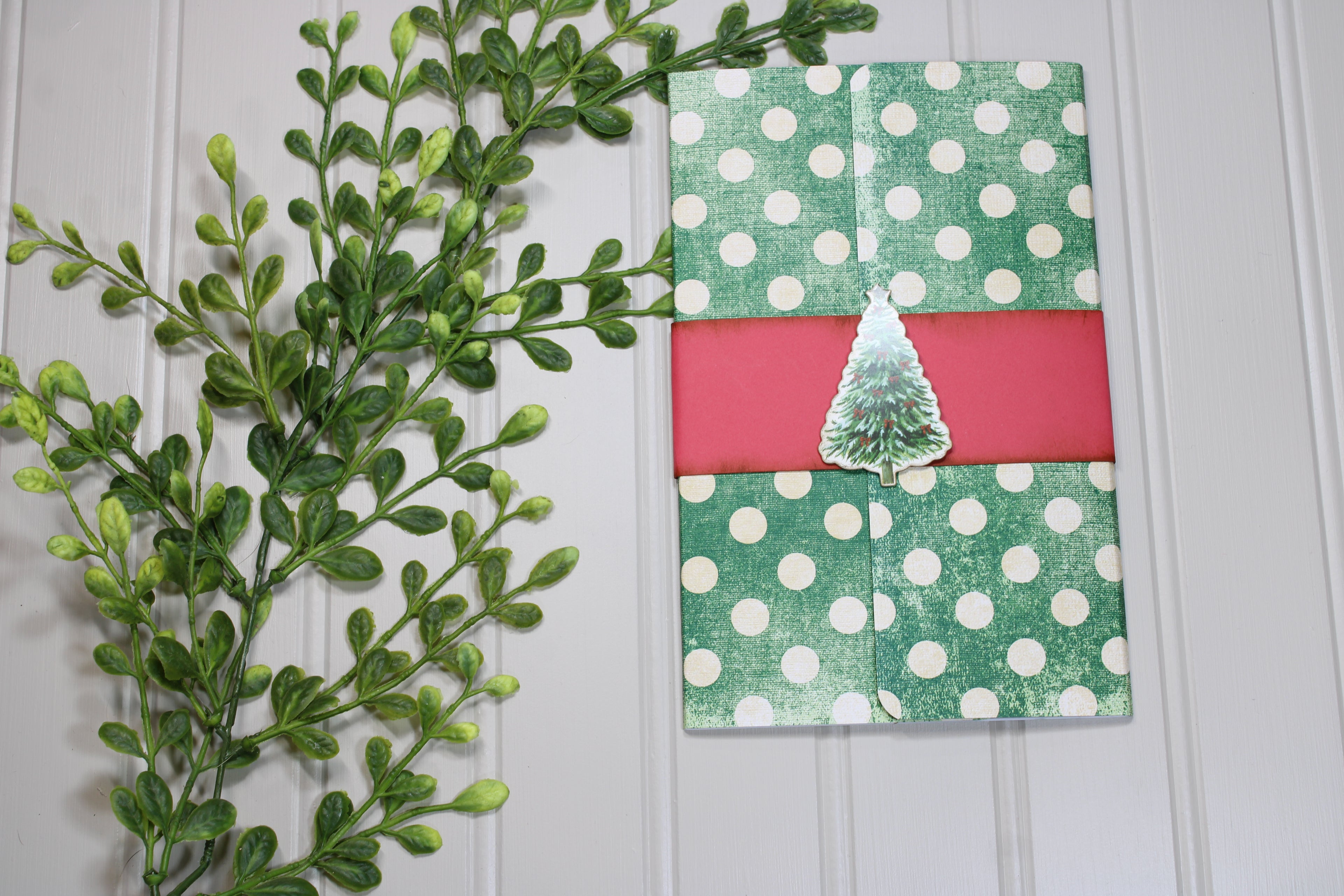 Handmade Christmas Daily Notes Folio – 5x8 Legal Pad - Christmas Tree Polka Dot