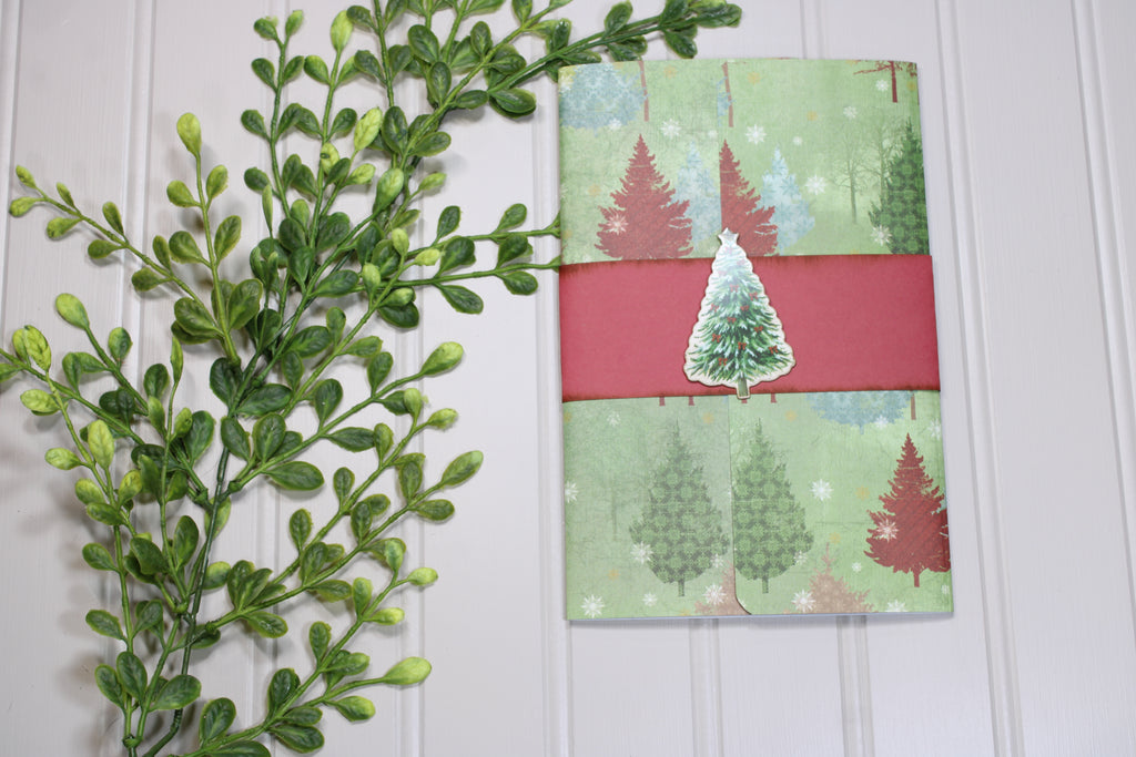 Handmade Christmas Daily Notes Folio – 5x8 Legal Pad - Snowy Christmas Tree