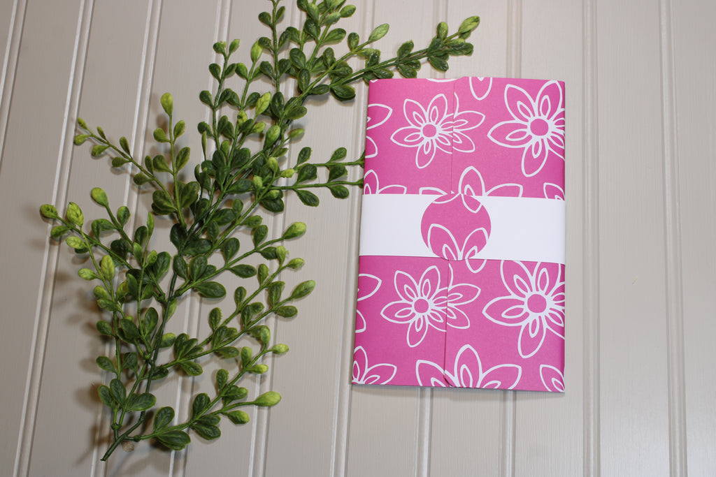 Handmade Daily Notes Folio – 5x8 Legal Pad - Pink with White Flowers