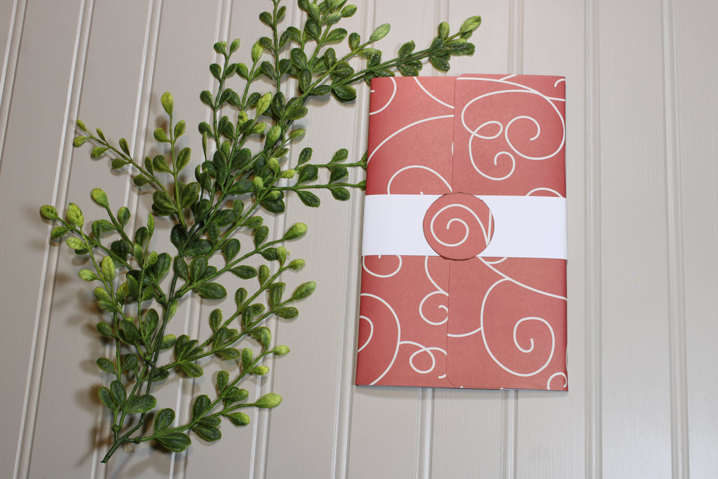 Handmade Daily Notes Folio – 5x8 Legal Pad - Red with White Swirls