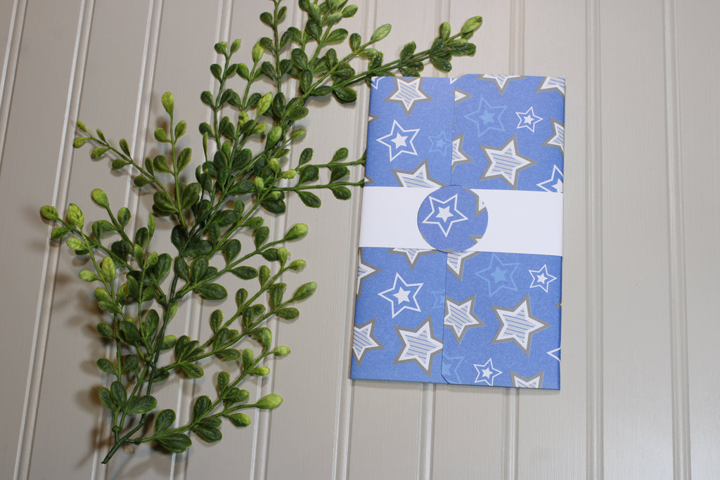 Handmade Daily Notes Folio – 5x8 Legal Pad - Blue and White Stars