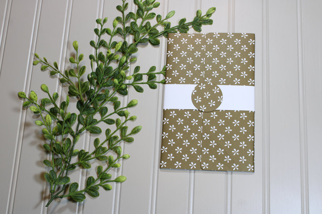 Handmade Daily Notes Folio – 5x8 Legal Pad - Brown with White Flowers