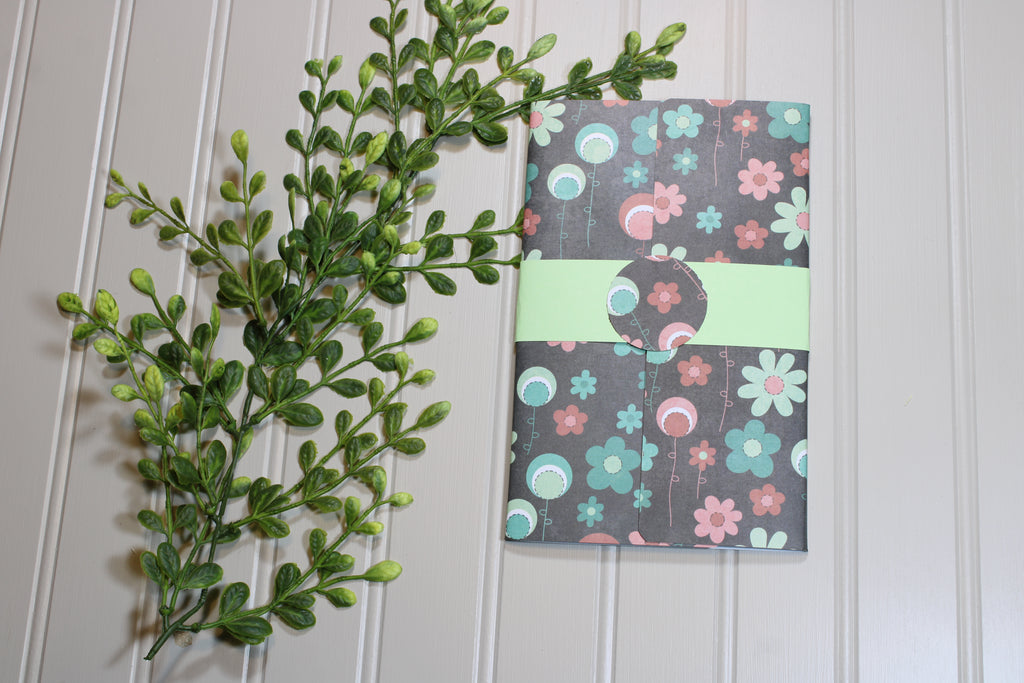 Handmade Daily Notes Folio – 5x8 Legal Pad - Pink and Green Flowers