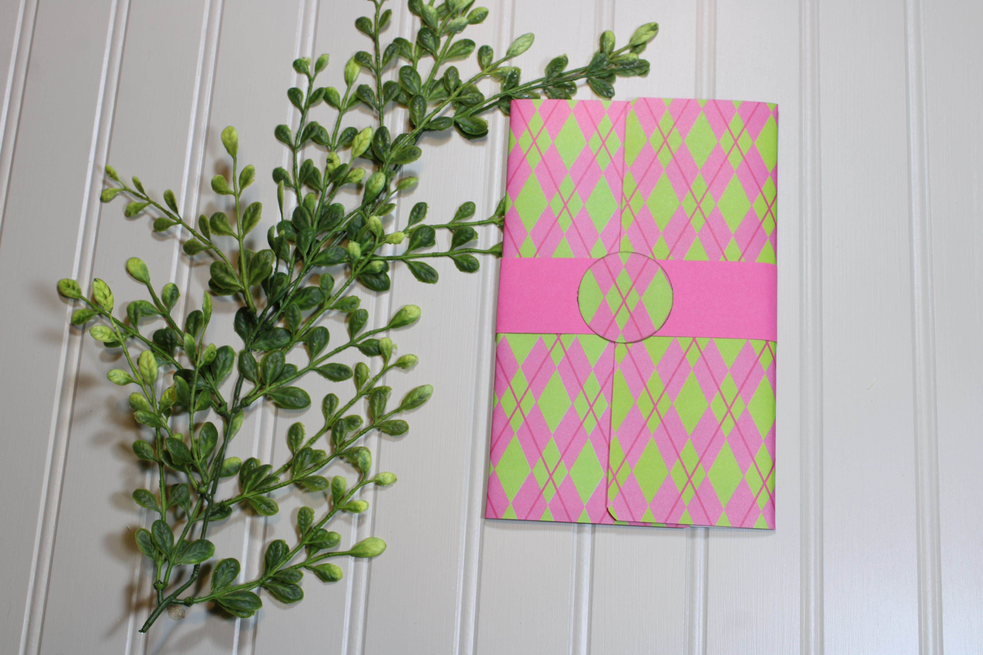Handmade Daily Notes Folio – 5x8 Legal Pad - Pink and Green Argyle