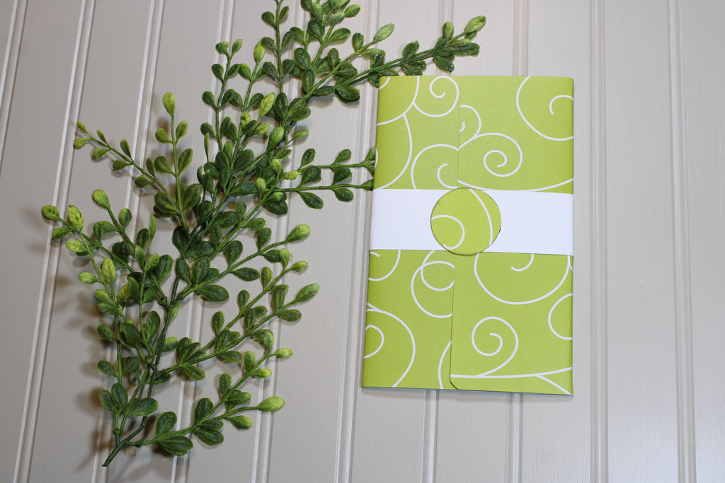 Handmade Daily Notes Folio – 5x8 Legal Pad - Green and White Swirls