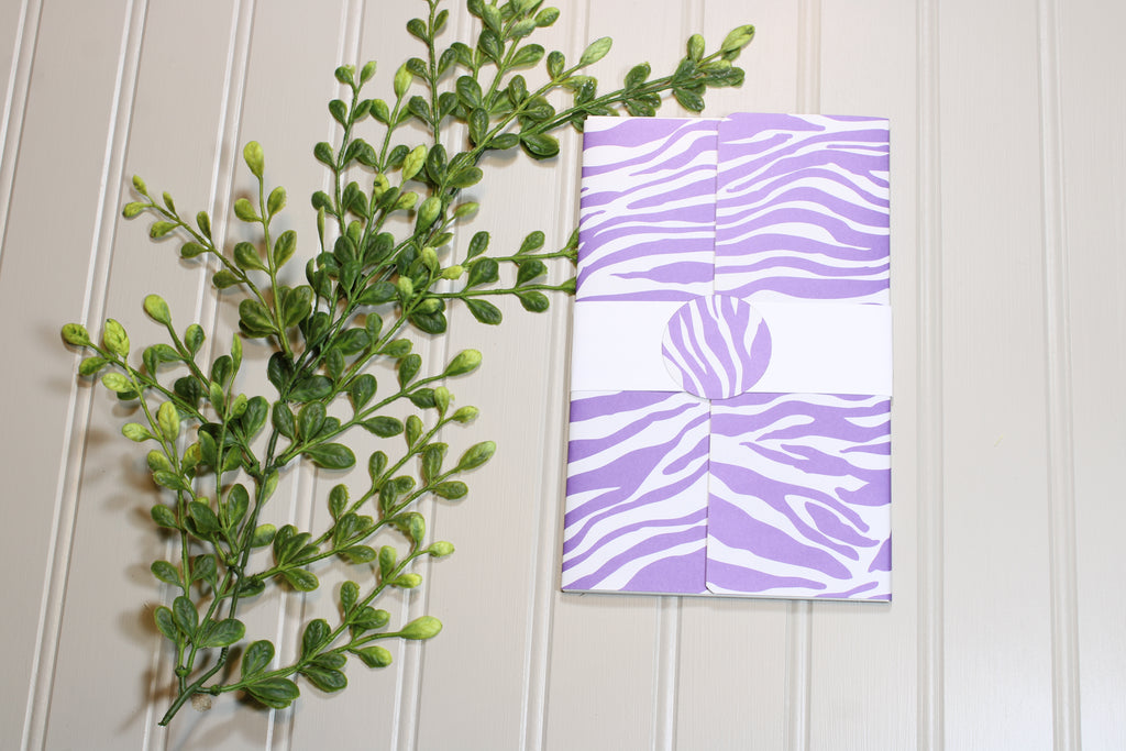 Handmade Daily Notes Folio – 5x8 Legal Pad - Purple and White Zebra