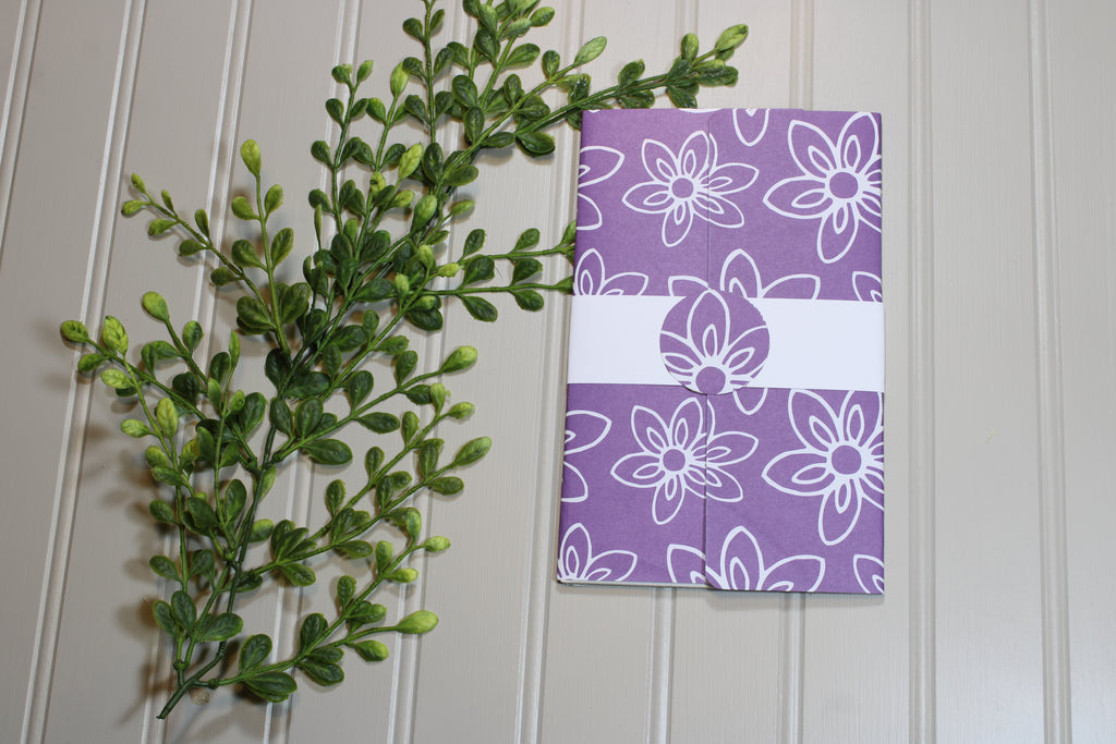 Handmade Daily Notes Folio – 5x8 Legal Pad - Purple with White Flowers