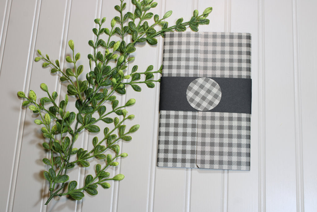 Handmade Christmas Daily Notes Folio – 5x8 Legal Pad - Tan and Black Gingham