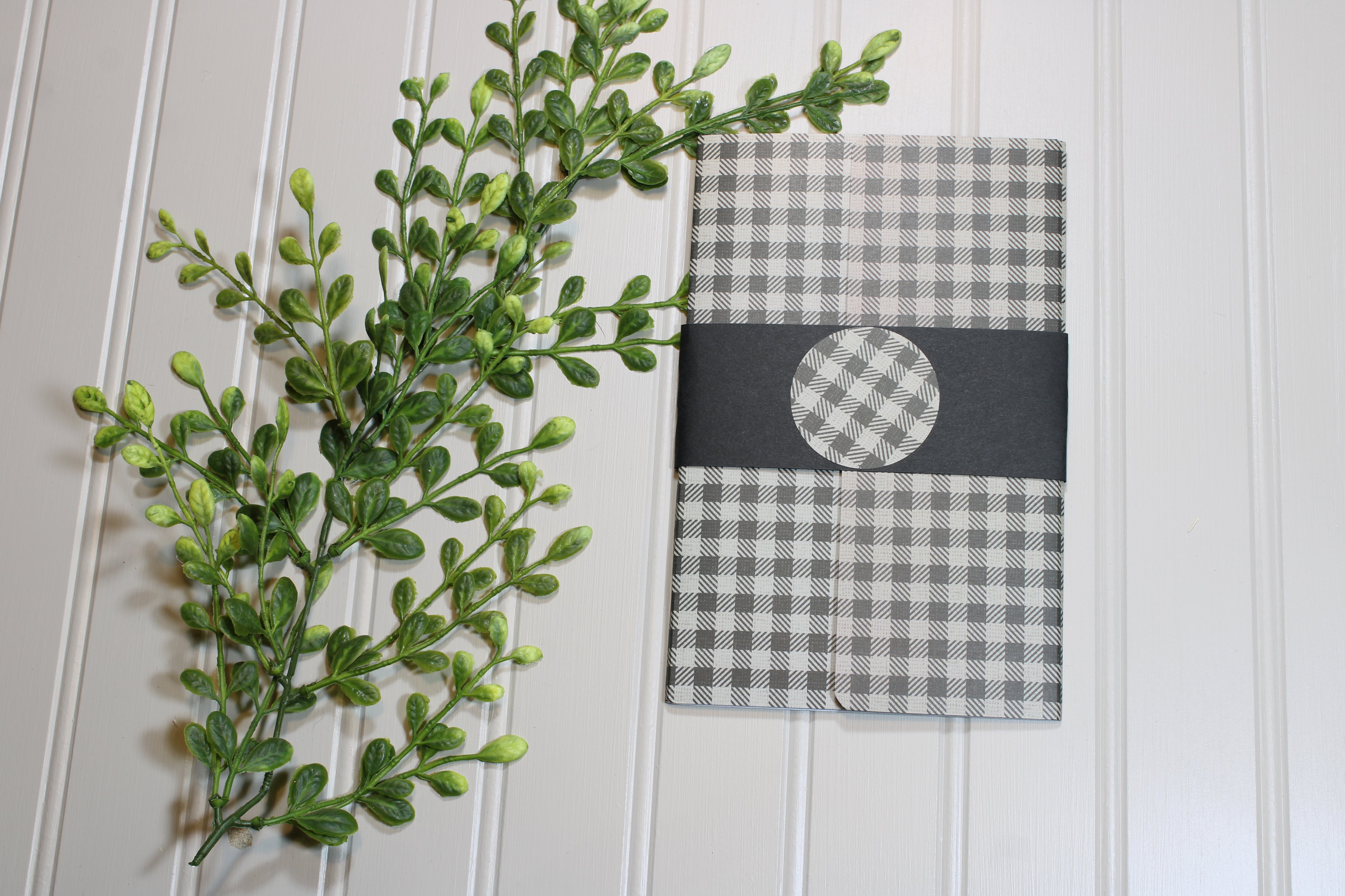 Handmade Christmas Daily Notes Folio – 5x8 Legal Pad - Tan and Black Gingham