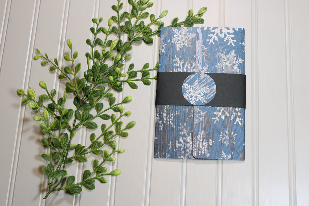 Handmade Christmas Daily Notes Folio – 5x8 Legal Pad - Distressed Blue Snowflakes