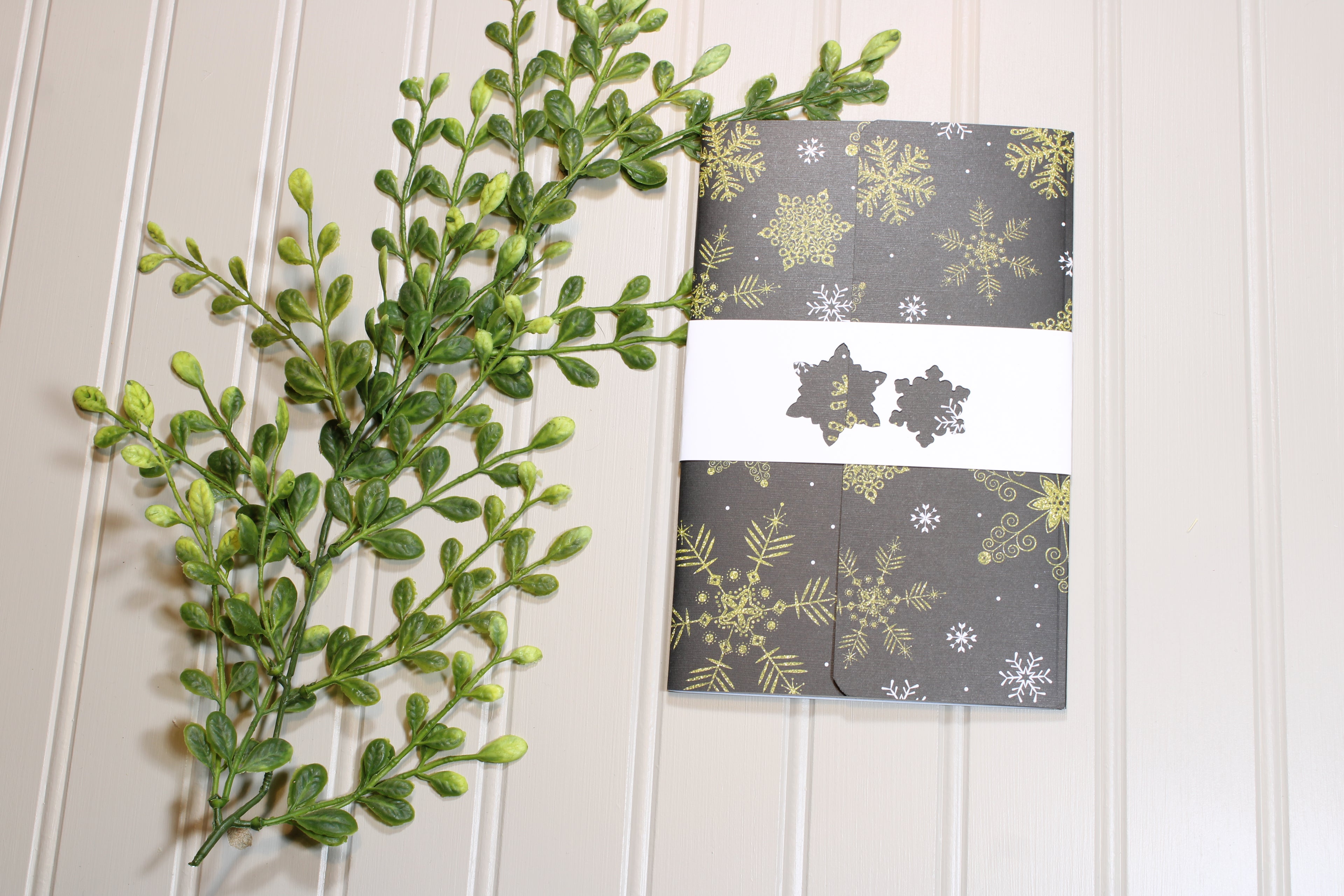Handmade Christmas Daily Notes Folio – 5x8 Legal Pad - Black and Gold Snowflakes