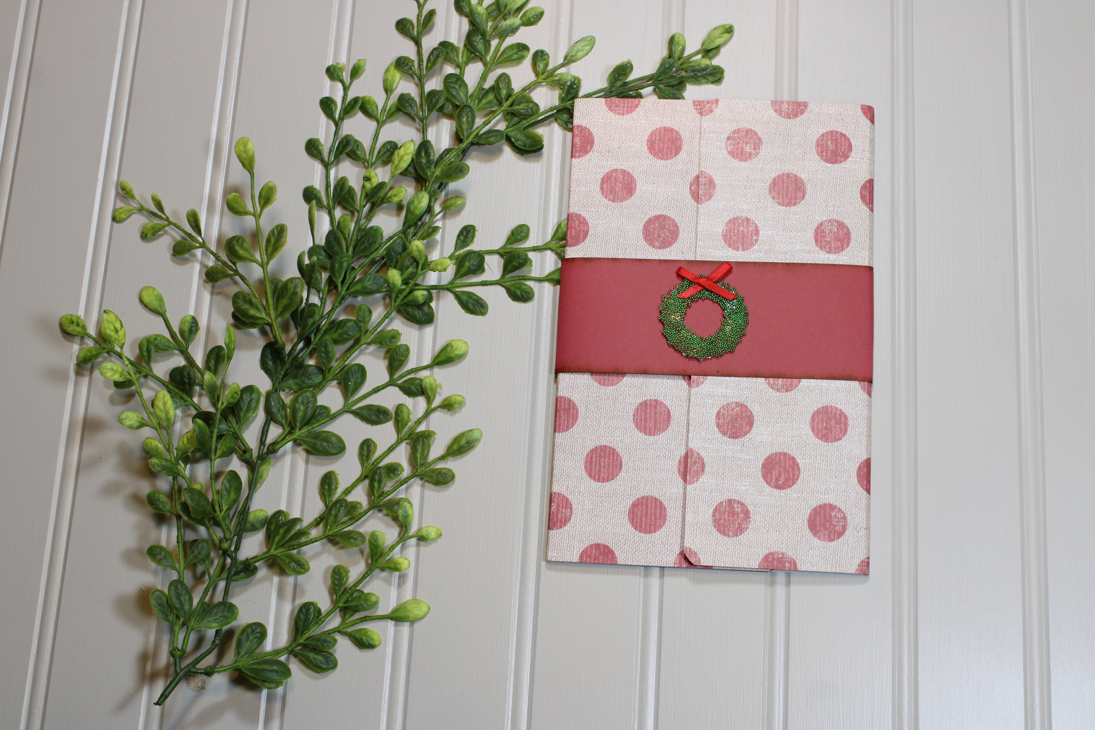 Handmade Christmas Daily Notes Folio – 5x8 Legal Pad - Polka Dot and Wreath