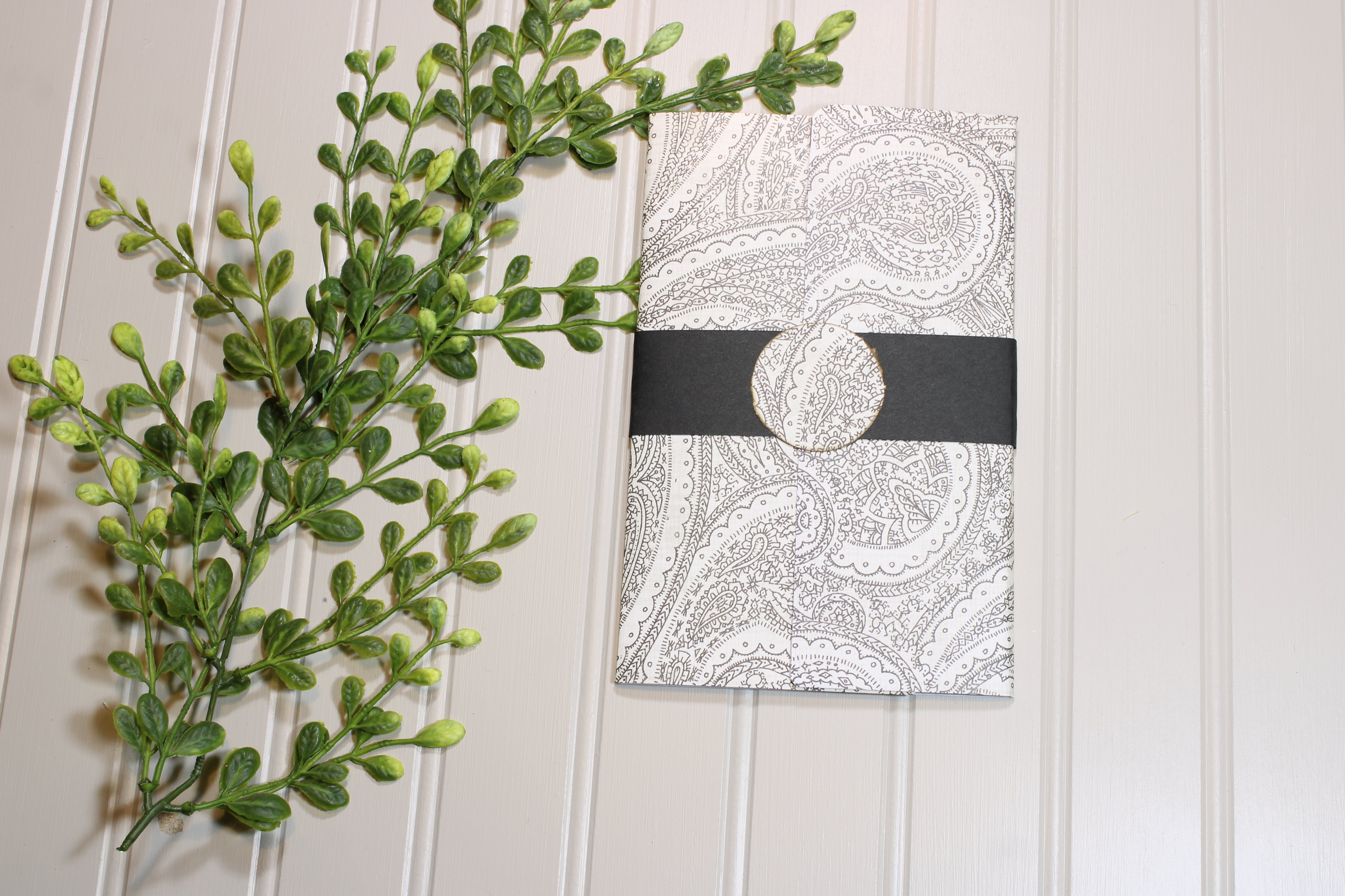 Handmade Daily Notes Folio – 5x8 Legal Pad - Black and White Paisley